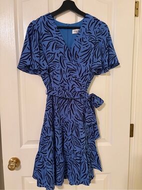Eliza J Blue and Black Printed Wrap Dress